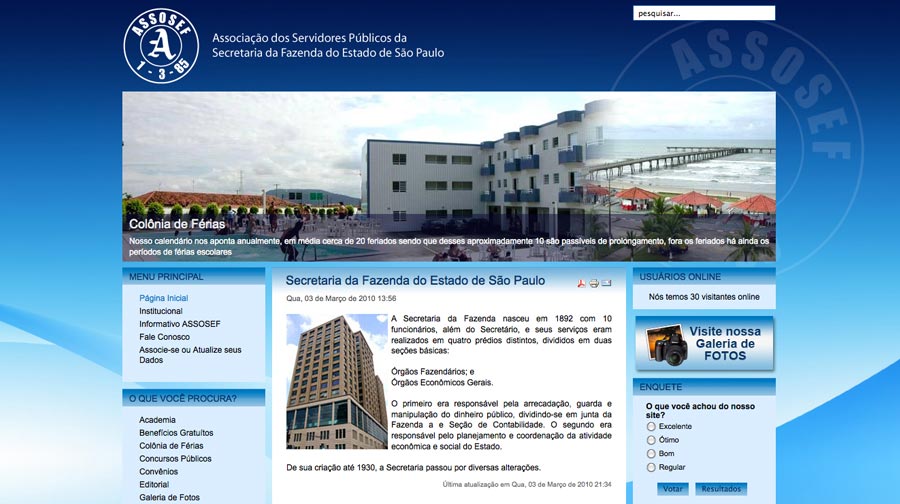 Criação de Sites com Painel de Controle - Assosef - Associação dos Servidores Públicos da Secretaria da Fazenda do Estado de São Paulo